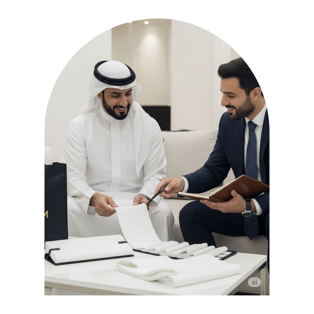 خبير هندام يأخذ المقاسات من العميل